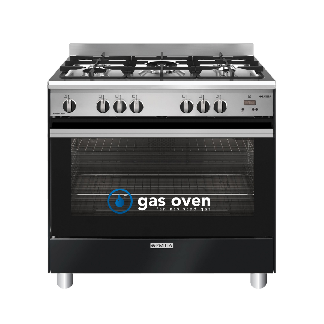 Emilia 90cm Matte Black Dual Cooker with Electric Oven