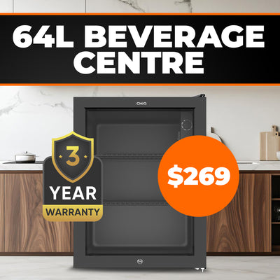 Lifestyle image of a Chiq 64L beverage centre with a 3 year warranty and for sale at $269