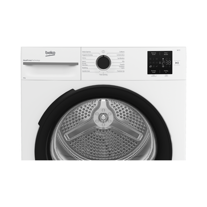 Beko BDPB8010W 8kg Heat Pump Tumble Dryer image of the display panel, functions and controls