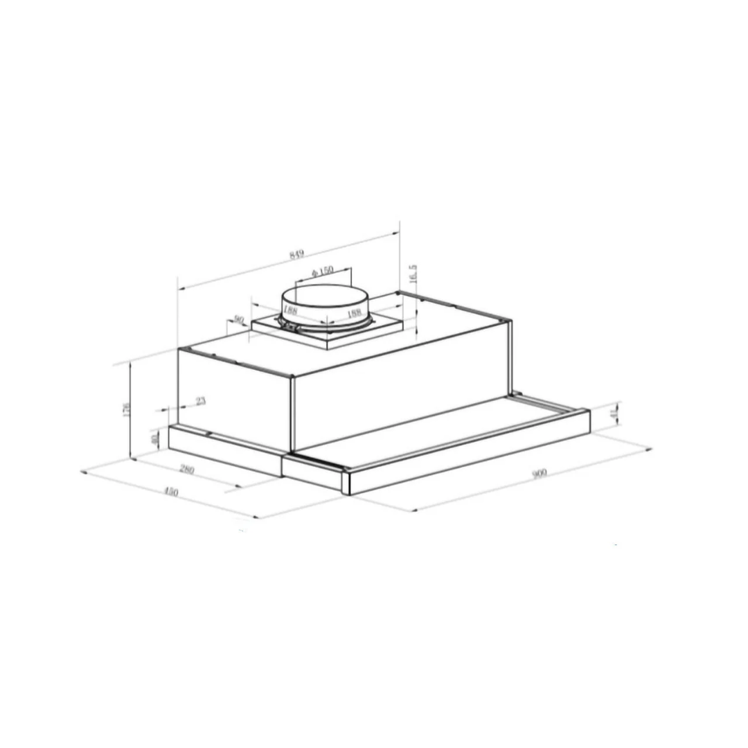 Beko BRH90TW 90cm Slideout Rangehood image diagram of the dimensions