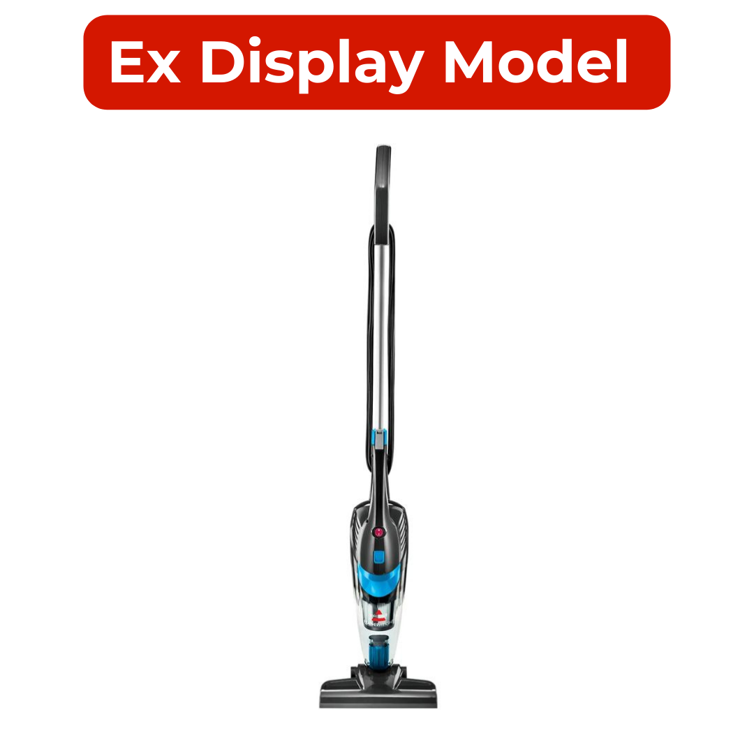 Image of a stick vacuum cleaner with the text "Ex Display Model" above it