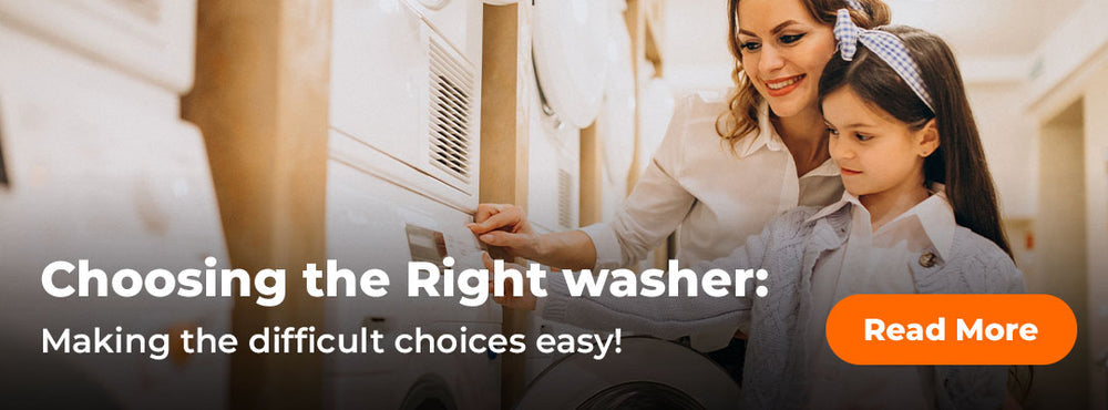 Choosing the Washing Machine, Top load or Front Load Washers -Buying Guide- Mother and Child shopping for Washing Machines