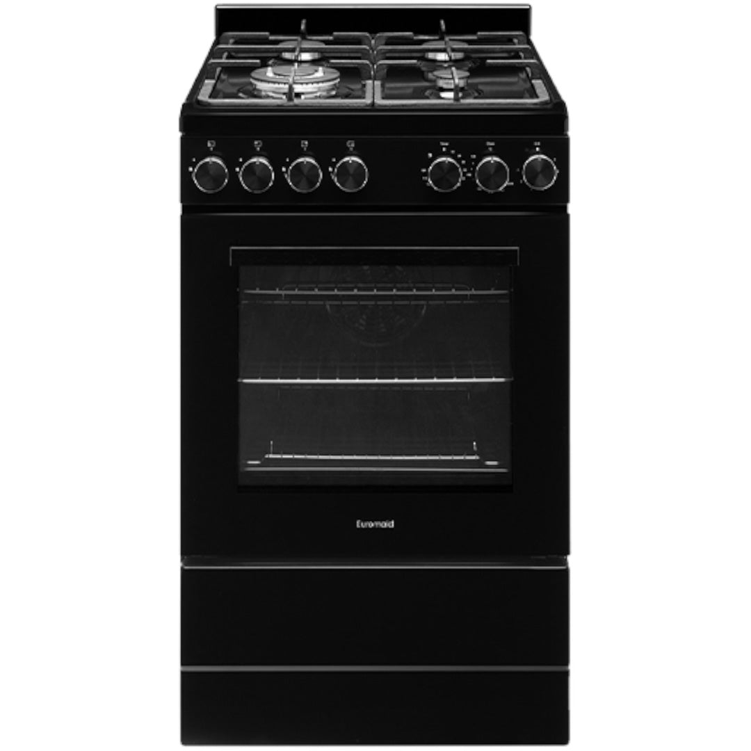 Euromaid 54cm Freestanding Gas Oven With Gas Cooktop in Black