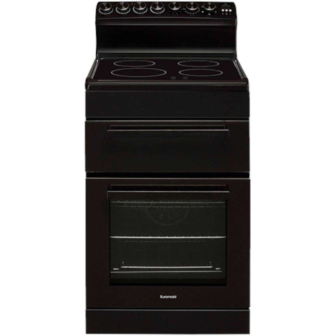 Euromaid 54cm Freestanding Electric Oven with Ceramic Cooktop in Black