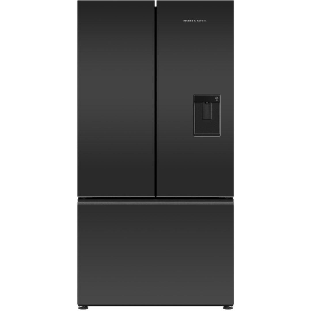 Fisher & Paykel 90cm Freestanding 569L French Door Refrigerator Freezer with Ice and Water in Matte Black