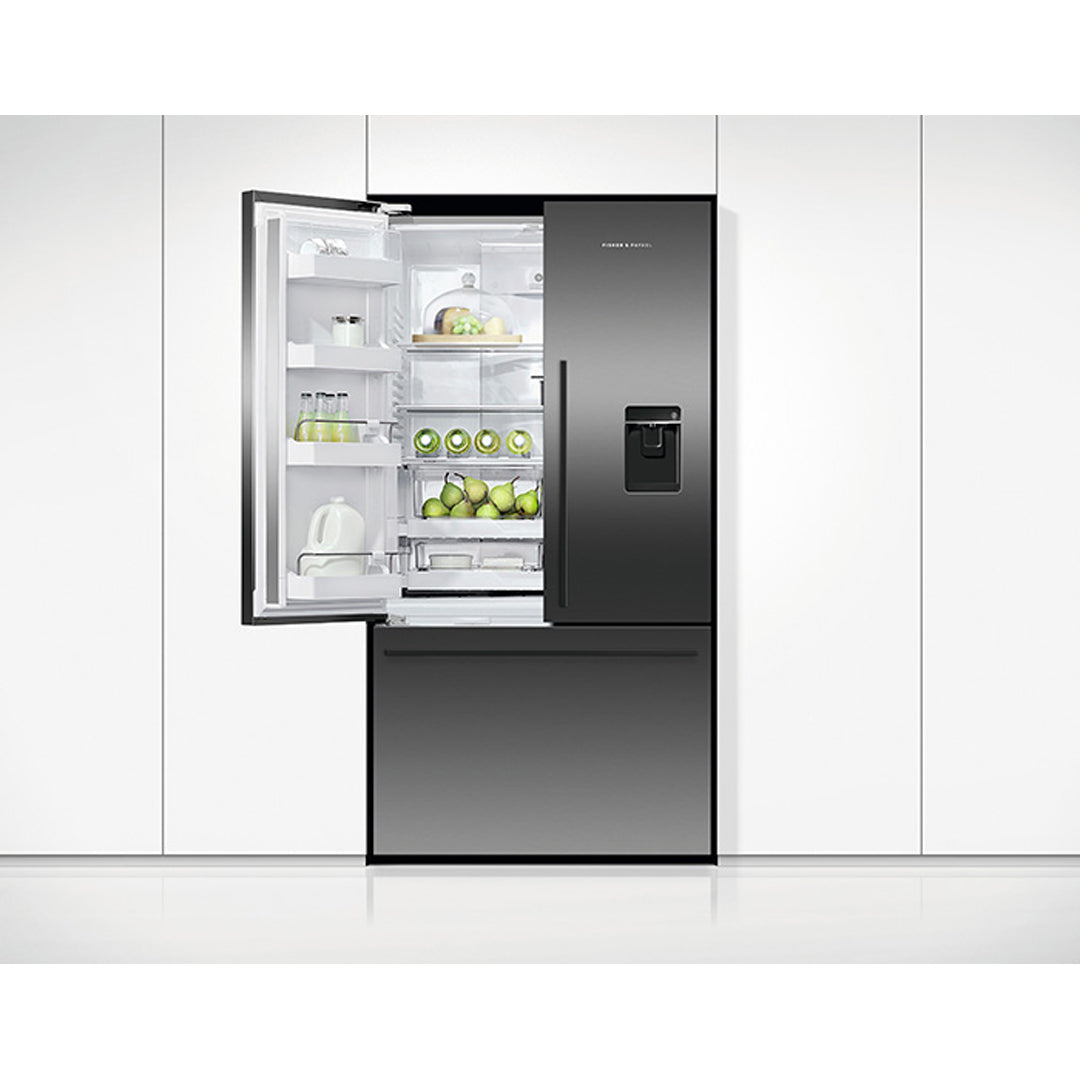 Fisher Paykel RF610ADUB5 900mm 614L Ice Water Black French Door Fridge Lifestyle Part Open