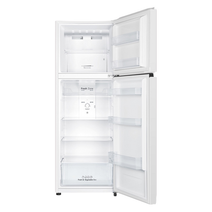 Hisense HRTF325 326L Top Mount Fridge image of all compartments on display 