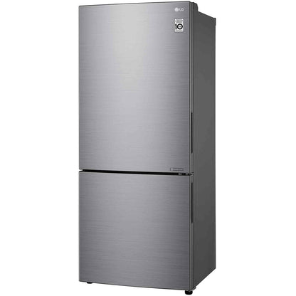 LG GB455PL 454L Bottom Mount Fridge with Door Cooling in Stainless Finish Angle