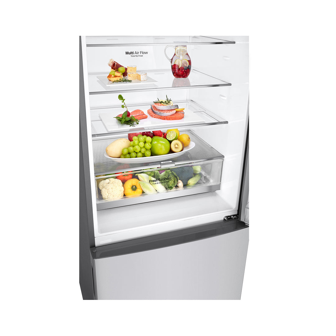 LG GB455PL 454L Bottom Mount Fridge with Door Cooling in Stainless Finish Open Top