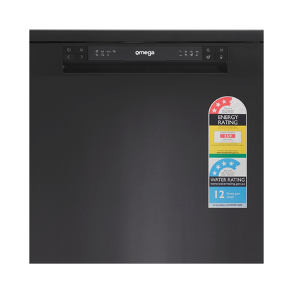 Omega ODWF6014BX Freestanding Dishwasher in Black image of the controls and functions