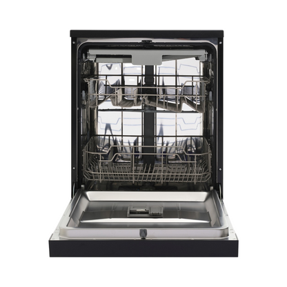 Omega ODWF6014BX Freestanding Dishwasher in Black image of the dishwasher door open