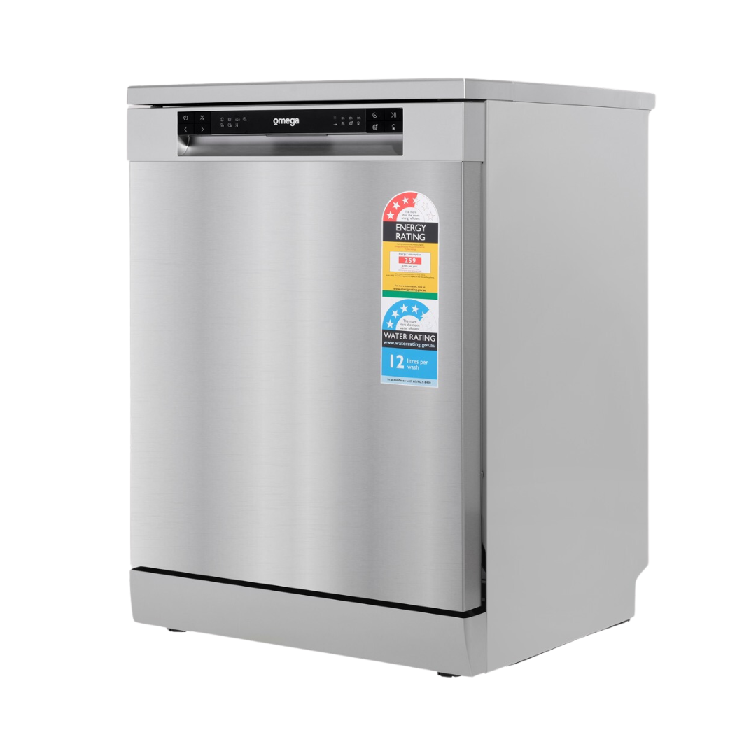 Omega ODWF6014X Freestanding Dishwasher in Stainless Steel angled Image 