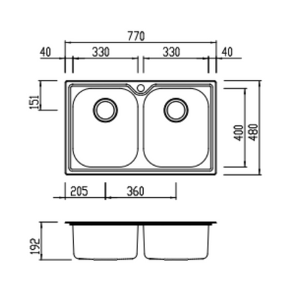 Oliveri Diaz Double Bowl Top Mount Sink