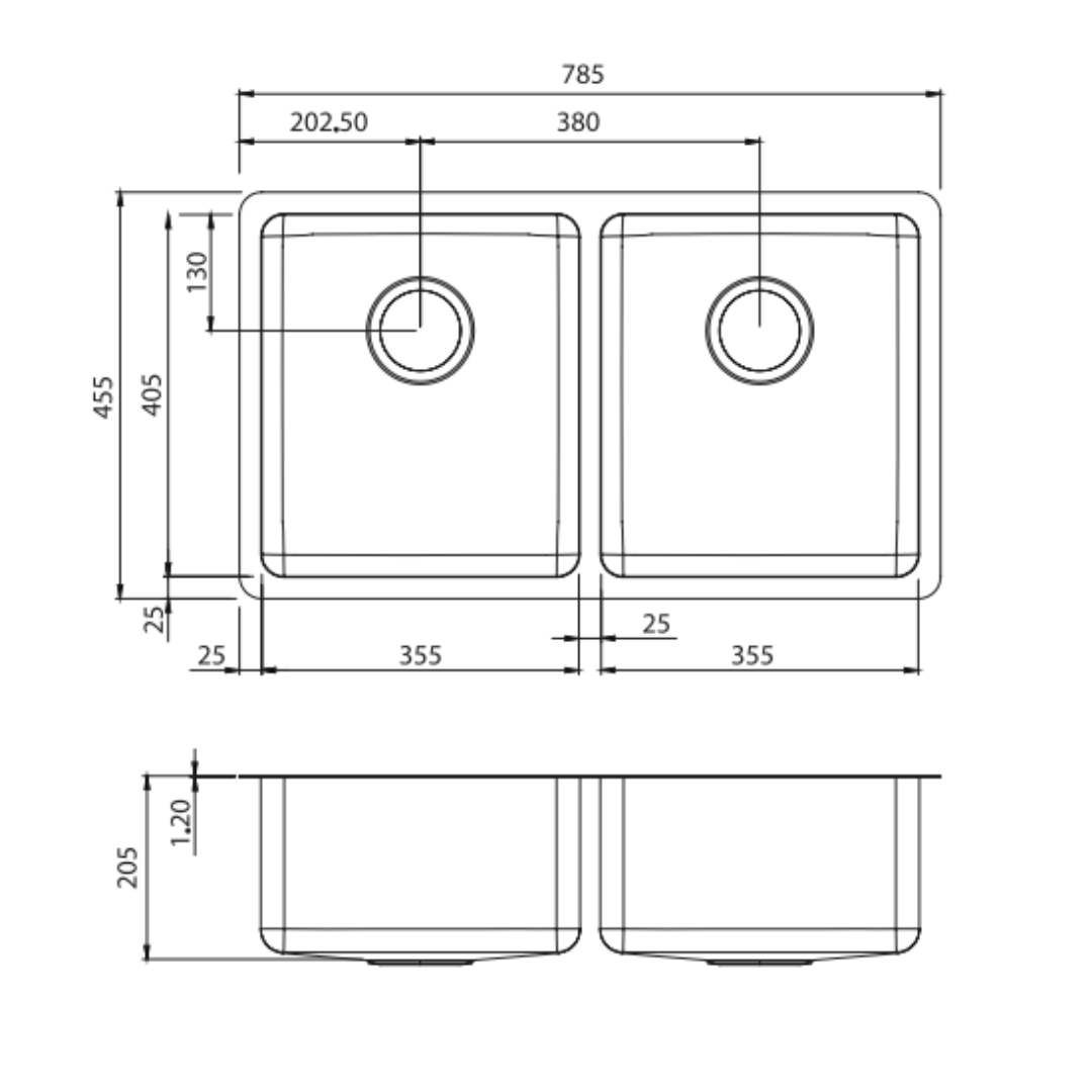 Oliveri Sonetto Double Bowl Universal Sink Stainless Steel