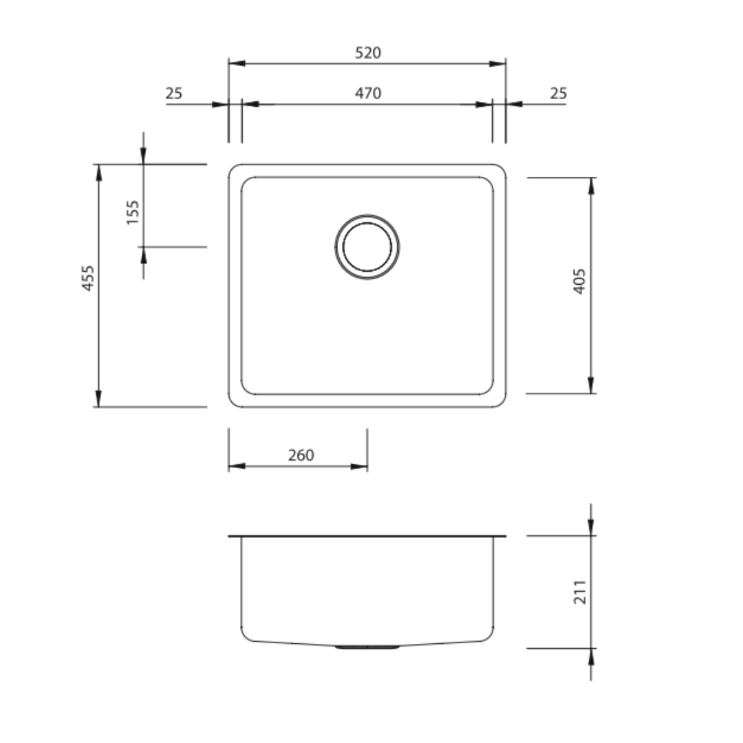 Oliveri Sonetto Single Bowl Under Mount Sink Stainless Steel