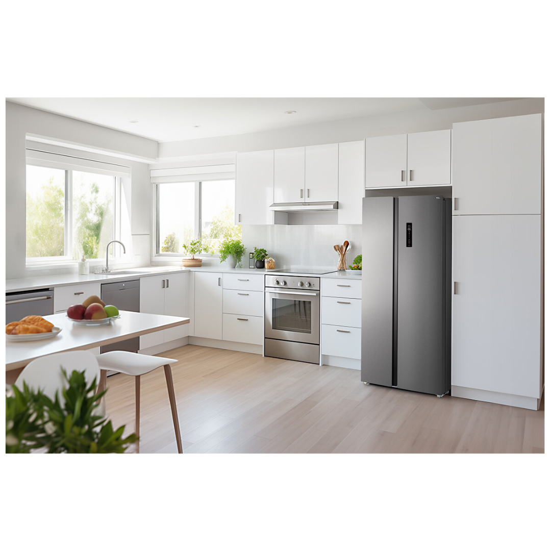 P525SBC TCL 505L Side By Side Grey Fridge with Digital Display Lifestyle