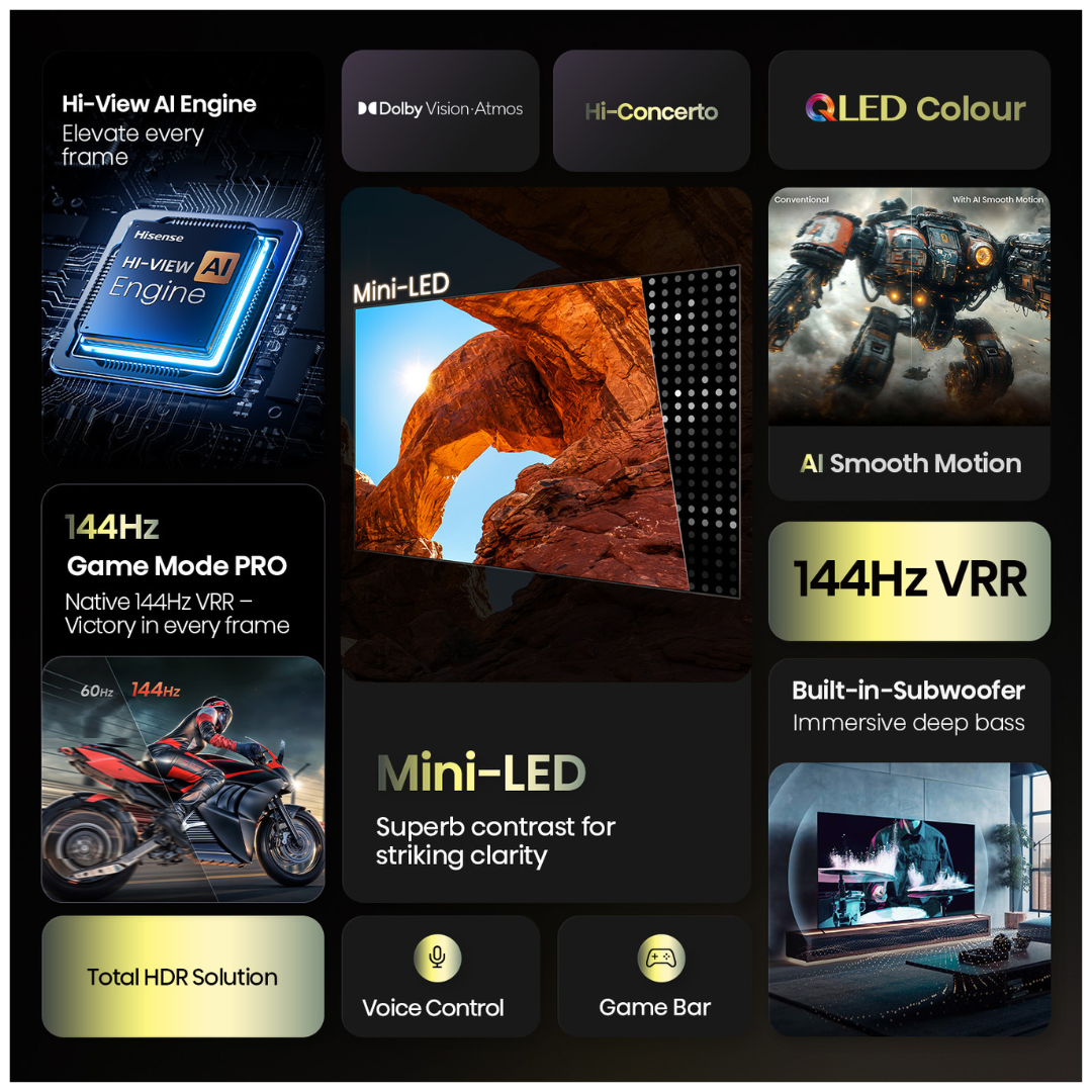 Hisense 50" U6QAU PRO 4K QLED 144Hz Smart TV (2025)