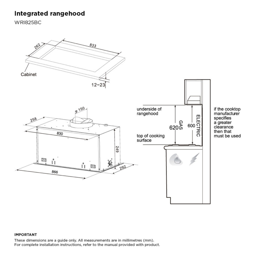 Westinghouse 86cm Integrated Undermount Rangehood Dark Stainless Steel