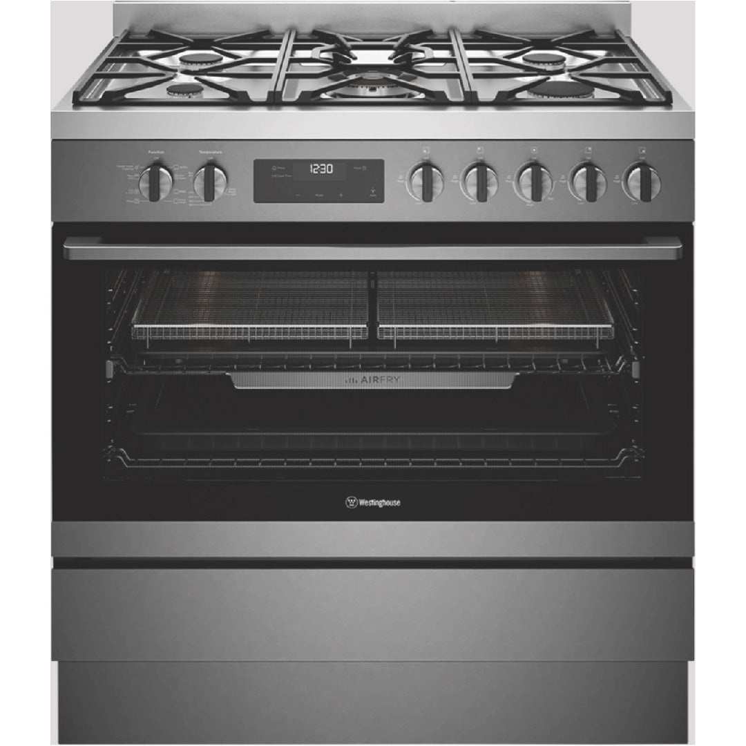 Westinghouse 90cm Dual Fuel Freestanding Cooker with AirFry Dark Stainless Steel