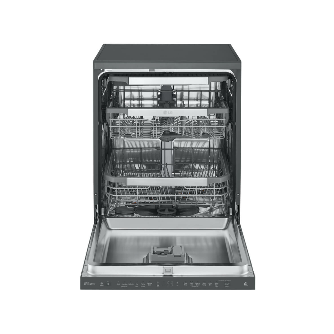 LG 15 Place QuadWash Dishwasher Matte Black Auto Door Open